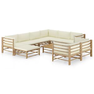 vidaXL 10-delige Loungeset met cr&egrave;mewitte kussens bamboe