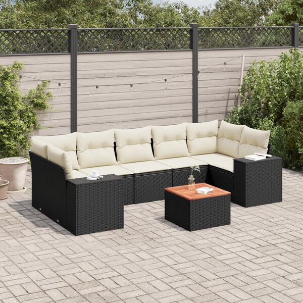 vidaXL 8-delige Loungeset met kussens poly rattan zwart