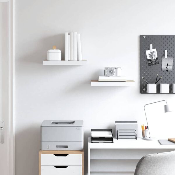 vidaXL Wandschappen 2 st zwevend 40x23x3,8 cm MDF eikenkleurig en wit
