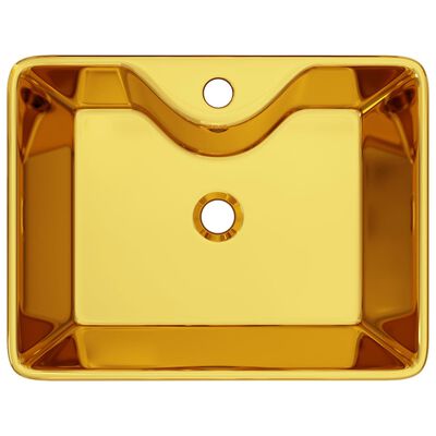 vidaXL Wastafel met kraangat 48x37x13,5 cm keramiek goudkleurig