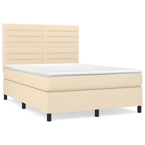 vidaXL Boxspring met matras stof cr&egrave;mekleurig 140x190 cm