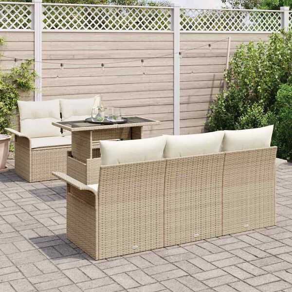 vidaXL Tuin Sofa Set met kussen met opslag 6 pcs Beige Poly Rattan