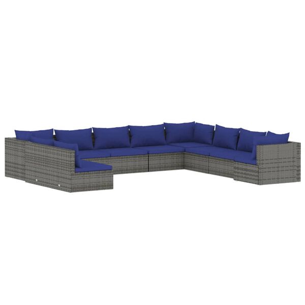 vidaXL 10-delige Loungeset met kussens poly rattan grijs