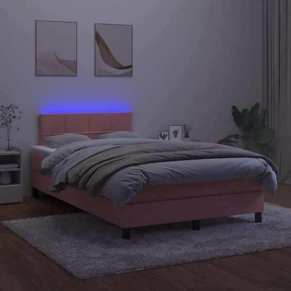 vidaXL Boxspring met matras en LED fluweel roze 120x190 cm