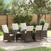 vidaXL Tuin eettafelset met kussen 7 pcs Bruin poly rattan