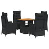 vidaXL 5-delige Tuinset met kussens poly rattan zwart