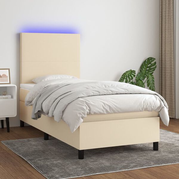 vidaXL Boxspring met matras en LED stof cr&egrave;mekleurig 80x200 cm