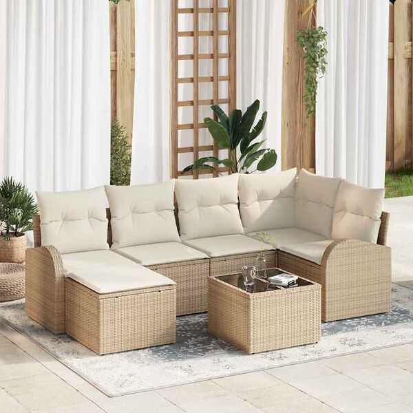 vidaXL Tuinbankenset 7 pcs Beige poly rattan