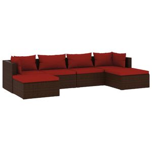 vidaXL 6-delige Loungeset met kussens poly rattan bruin
