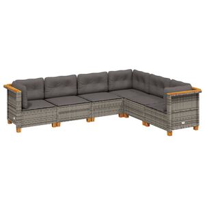vidaXL 6-delige Loungeset met kussens poly rattan grijs