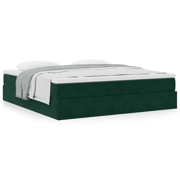 vidaXL Ottoman bed met matrassen 200x200cm fluweel donkergroen