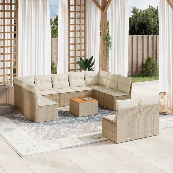 vidaXL 12-delige Loungeset met kussens poly rattan beige