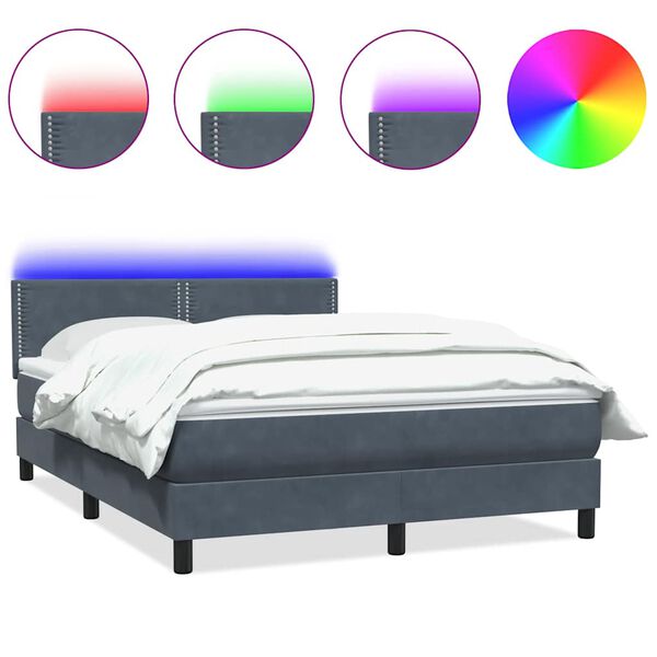 vidaXL Boxspring met matras en LED fluweel donkergrijs 160x220 cm