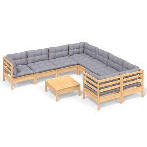 vidaXL 9-delige Loungeset met grijze kussens grenenhout