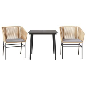 vidaXL 3-delige Tuinset met kussens poly rattan glas bruin