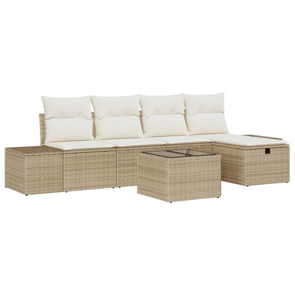 vidaXL Tuinbankenset met kussen 6 pcs Beige poly rattan