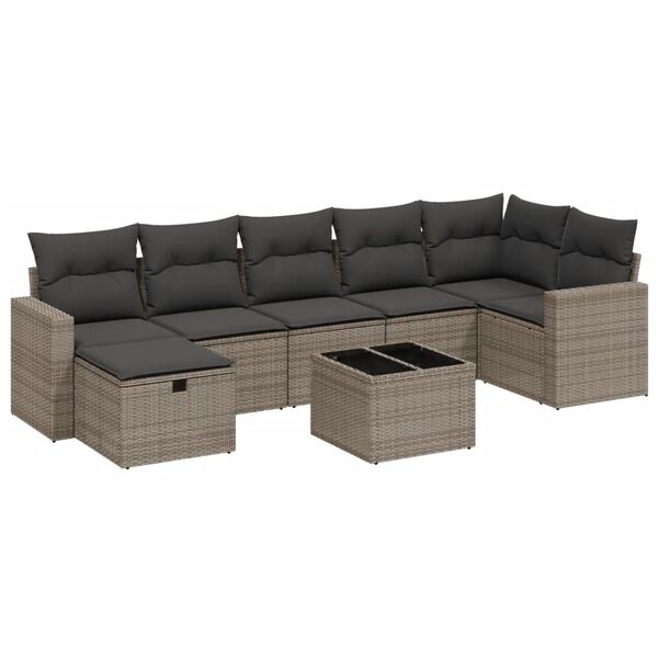 vidaXL 8-delige Loungeset met kussens poly rattan grijs