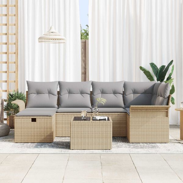 vidaXL Tuin Sofa Set met kussen met opslag 7 pcs Poly riet