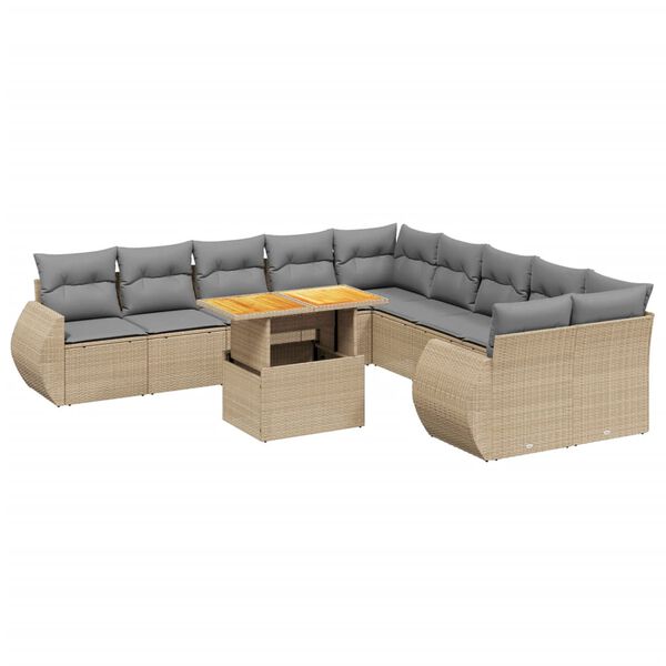 vidaXL 11-delige Tuinset met kussens poly rattan beige