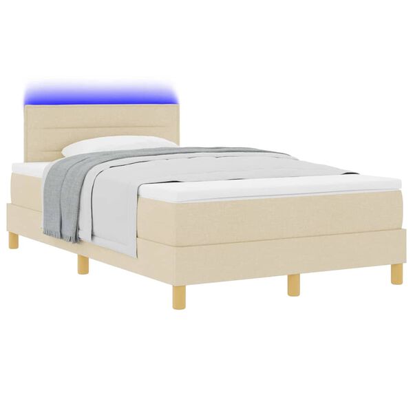vidaXL LED Box Spring Bed met matras met LED Cr&egrave;me 120 x 190 cm Stof