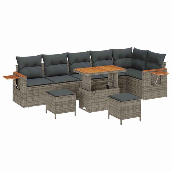 vidaXL Tuinbankenset met kussen 11 pcs Grijs poly rattan
