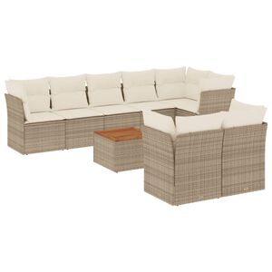vidaXL 9-delige Loungeset met kussens poly rattan beige