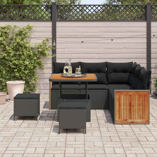 vidaXL Tuinbankenset met kussen 9 pcs Zwart poly rattan