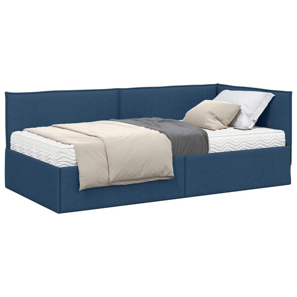 vidaXL Hoekbedframe met Matras met hoofdeinde 2 pcs Blauw Fluweel