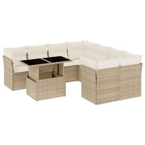 vidaXL 9-delige Loungeset met kussens poly rattan beige