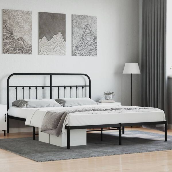 vidaXL Bedframe met hoofdbord metaal zwart 180x200 cm