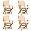 vidaXL Opklapbare stoelen, 4 stuks, beige stof en massief hout.