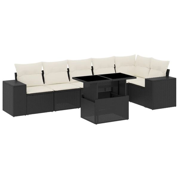 vidaXL 7-delige Loungeset met kussens poly rattan zwart