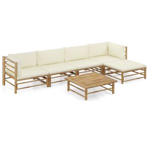 vidaXL 6-delige Loungeset met cr&egrave;mewitte kussens bamboe