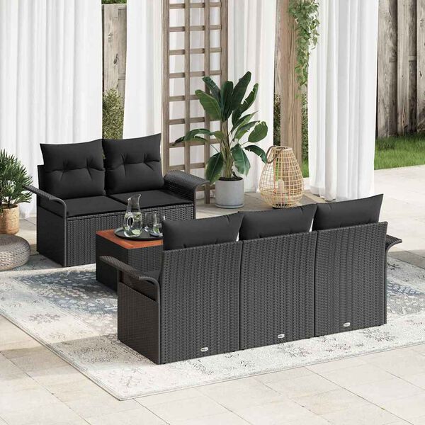 vidaXL Tuin Sofa Set met kussen met opslag met kussen 6 pcs Zwart