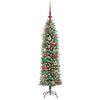 vidaXL Kunstmatige slanke kerstboom met 150 LED Groen en Wit 120 cm