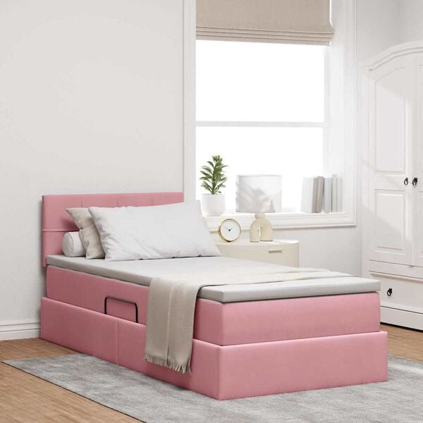 vidaXL Opslag bed met matras met hoofdeinde Roze 100 x 200 cm Fluweel