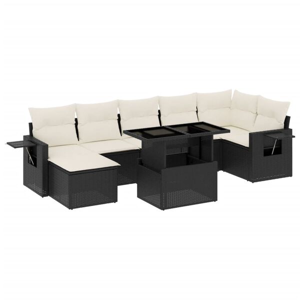 vidaXL 8-delige Loungeset met kussens poly rattan zwart