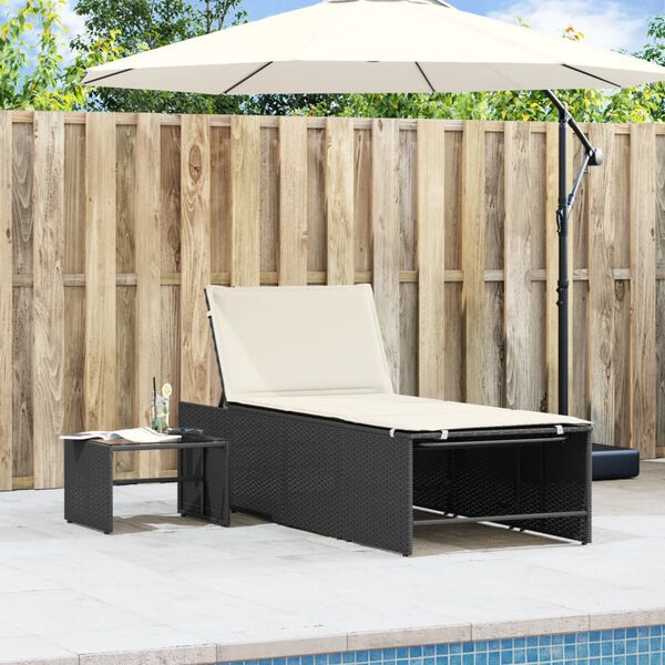 vidaXL Modulaire ligbedden 2 stuks met tafel zwart poly rattan