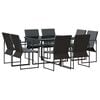 vidaXL Tuin eettafelset 9 pcs Zwart Staal