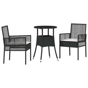 vidaXL Tuin eettafelset 3 pcs Zwart poly rattan