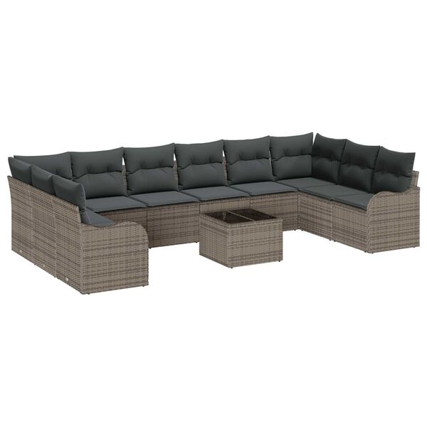 vidaXL Tuin Sofa Set met opslag 11 pcs Grijs poly rattan