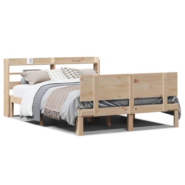 vidaXL Bedframe met hoofdbord massief grenenhout 160x200 cm