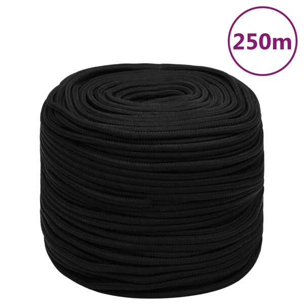 vidaXL Werktouw 6 mm 250 m polyester zwart