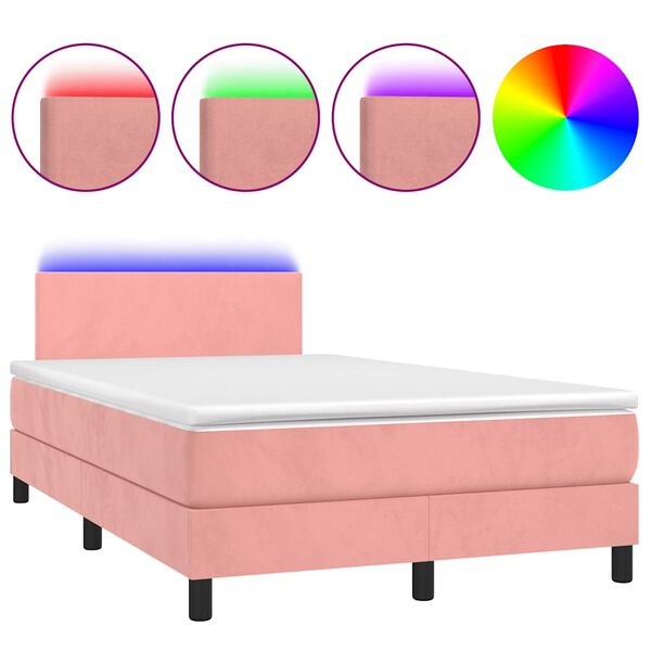vidaXL Boxspring met matras en LED fluweel roze 120x190 cm