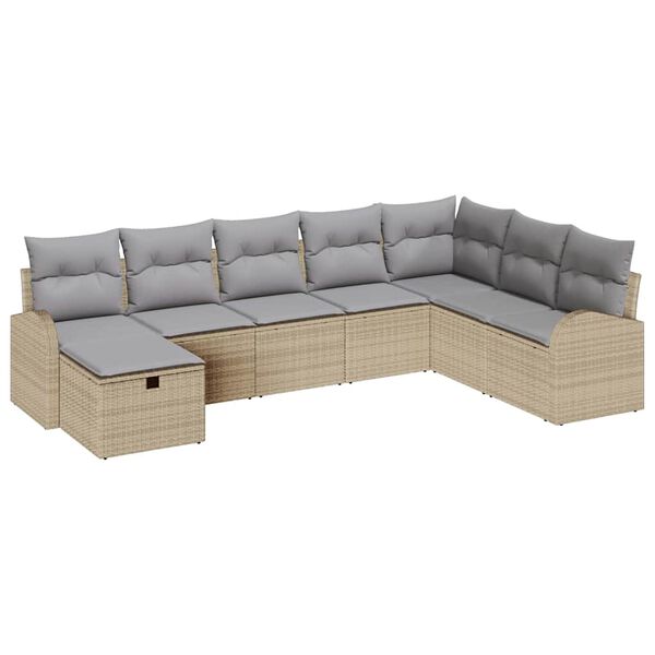 vidaXL Tuin Sofa Set met kussen met opslag 8 pcs Beige Poly riet
