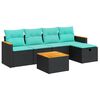 vidaXL 6-delige Loungeset met kussens poly rattan zwart