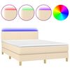vidaXL Boxspring met matras en LED stof cr&egrave;mekleurig 140x200 cm
