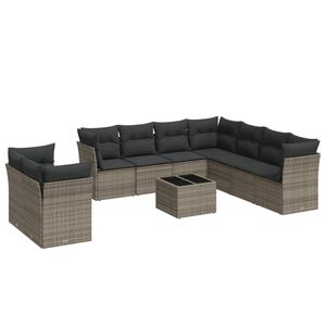 vidaXL 10-delige Loungeset met kussens poly rattan grijs