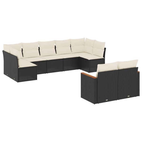 vidaXL 9-delige Loungeset met kussens poly rattan zwart
