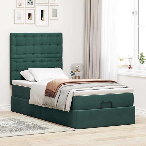 vidaXL Ottoman bed met matrassen 80x200cm fluweel donkergroen